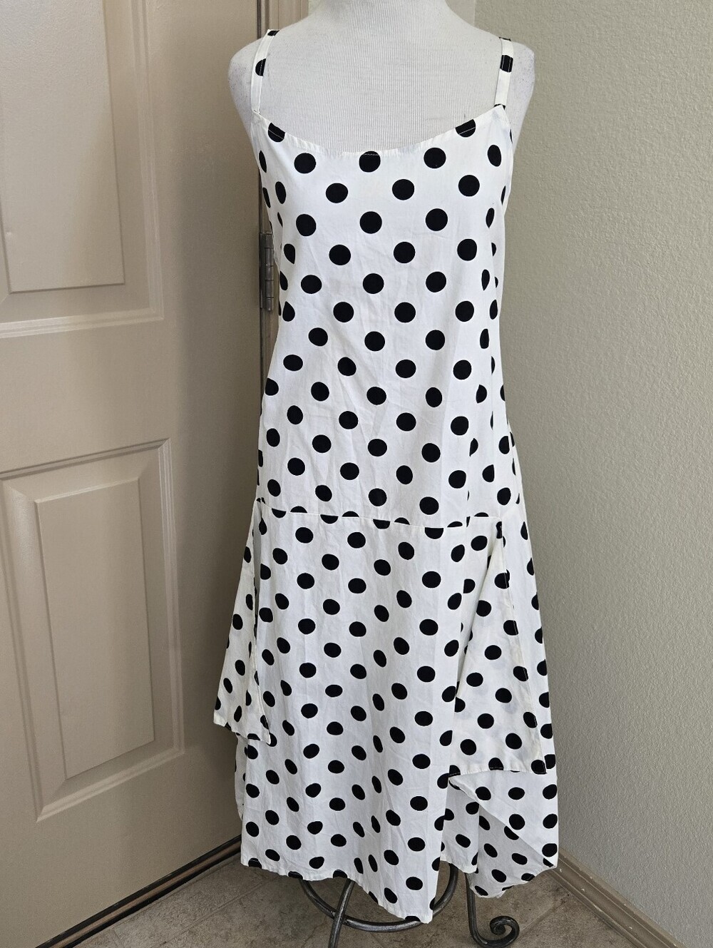 Krista Larson Polka Dot Tiered Asymmetrical Dress - Lagenlook One Size - Picture 2 of 9